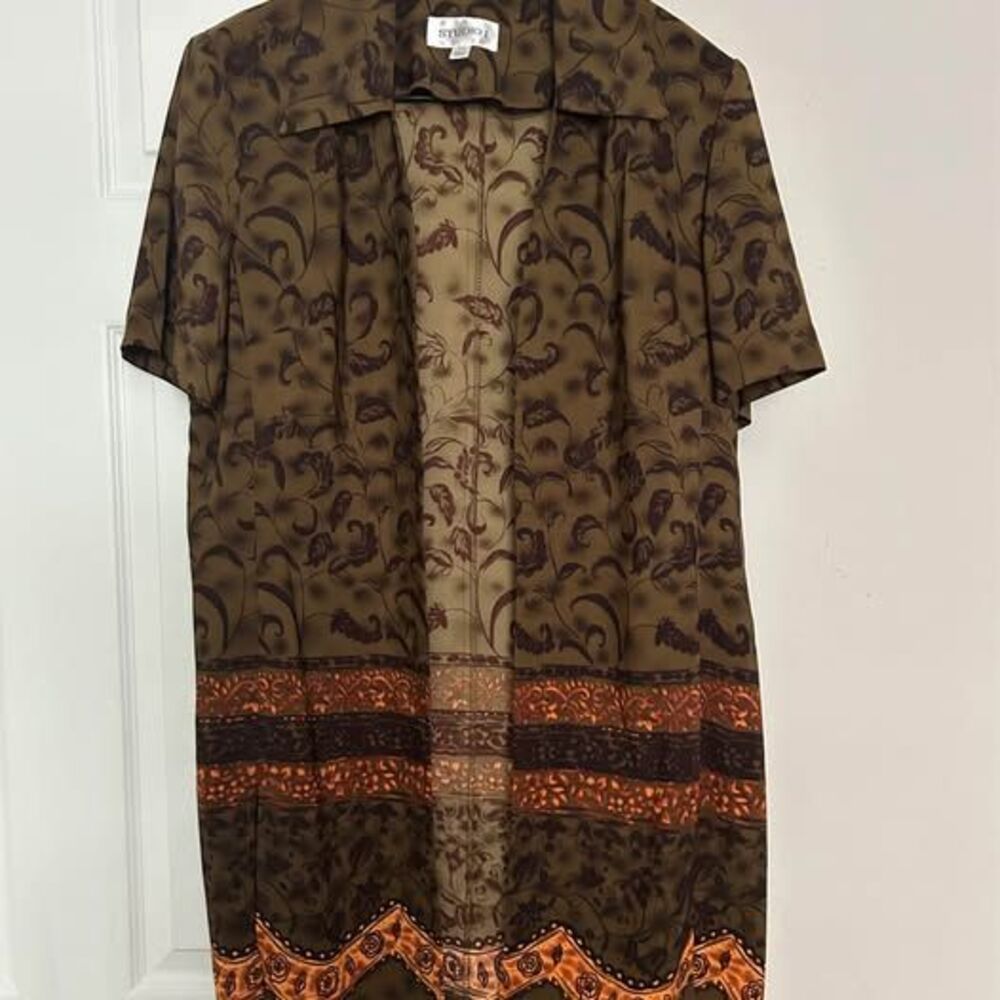Studio I Vintage Brown Floral Open Front Cardigan Boho 14 Large